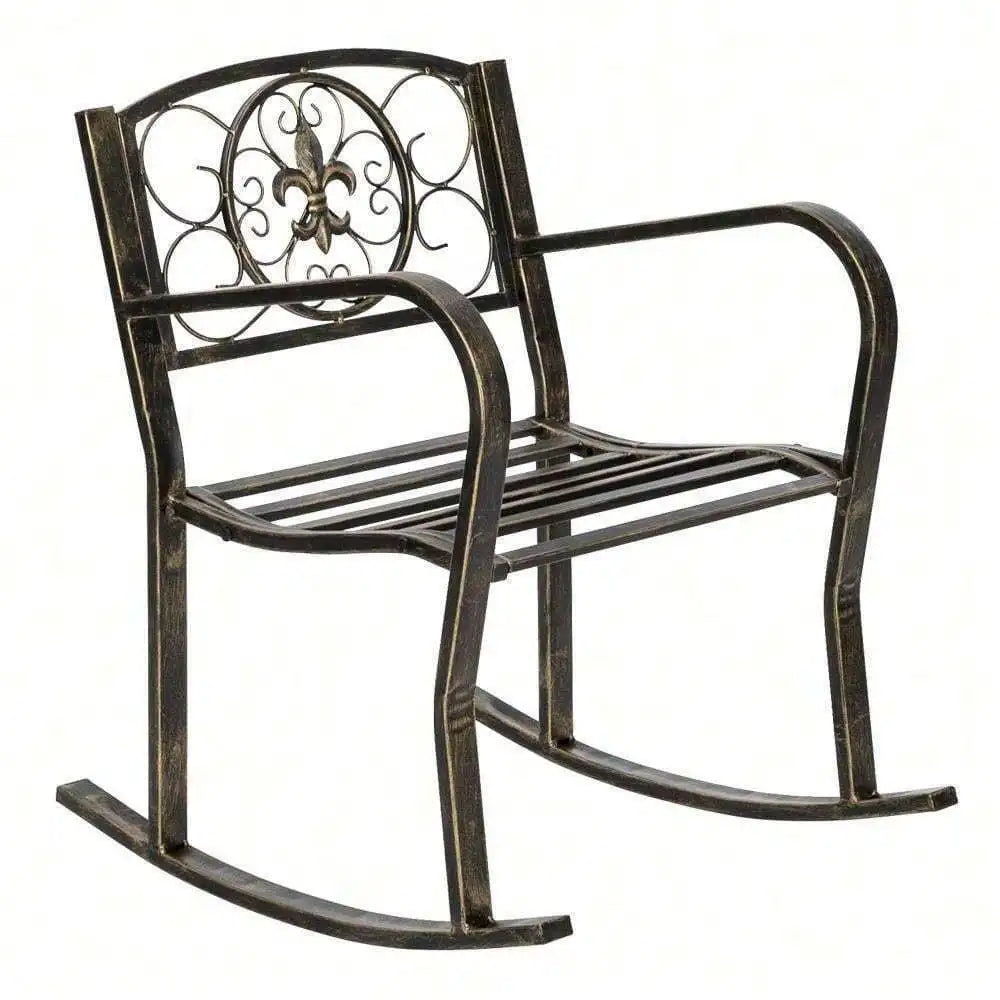 Indoor/Outdoor Rocking Chair Wrought Iron Porch Patio Relax Seat Metal Furniture