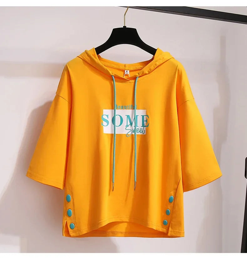 Summer 2023 new sun protection hooded short sleeve T-shirt schoolgirl clothes women's loose top women's clothing