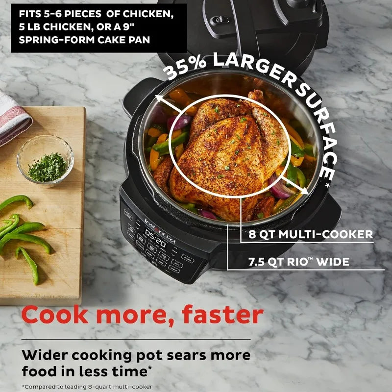 Instant Pot RIO Wide Base, 7.5 Quarts,Large Searing Base,WhisperQuiet Steam Release,7-in-1 Electric Multi-Cooker,Pressure Cooker