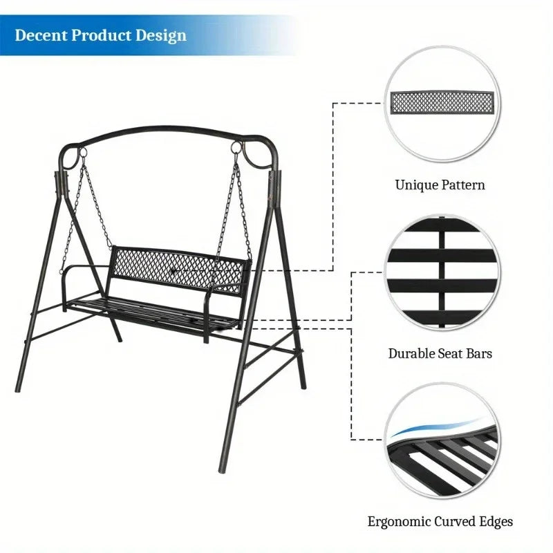 47.3 inch Curved Designed Iron Patio Hanging Porch Swing Chair Iron Metal Black