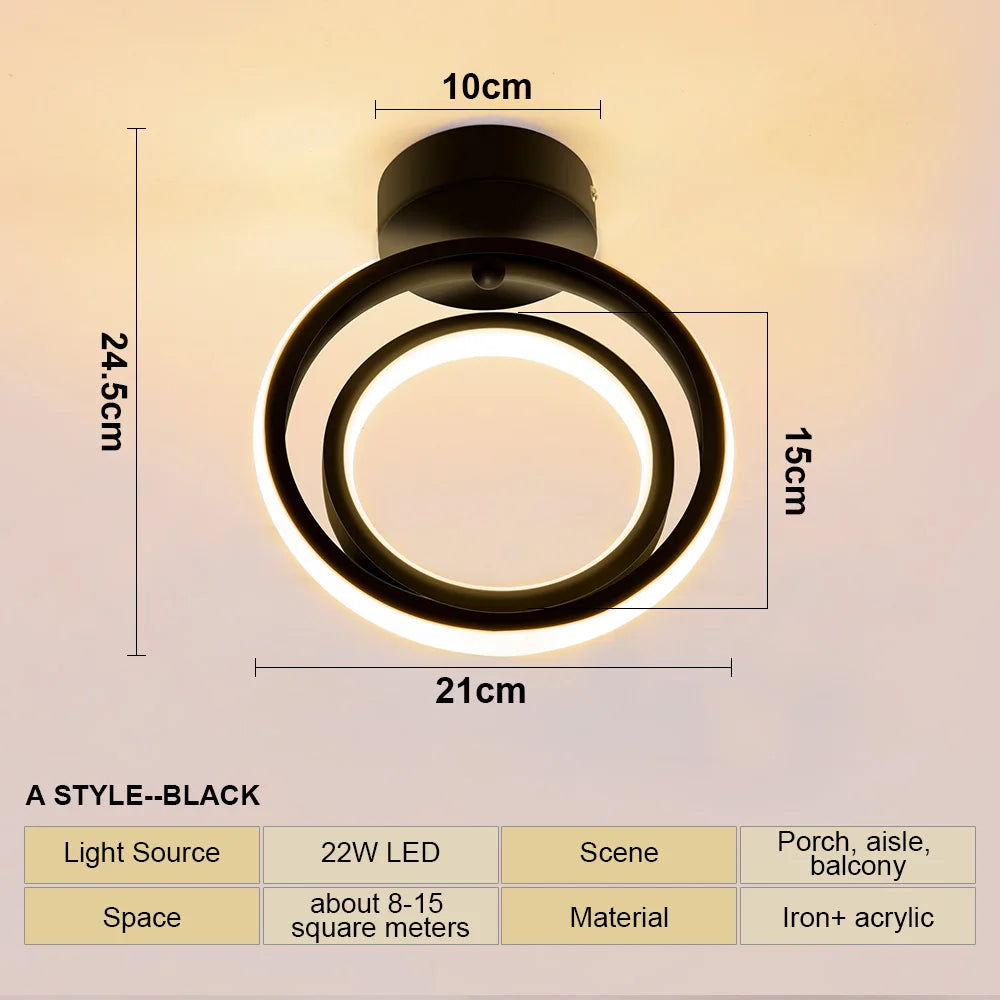 Modern LED Ceiling Light 2 Rings Creative Design Small Aisle Ceiling Lamp Indoor Lighting Fixtures Hallway Balcony Office Lustre
