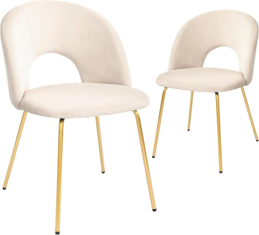 Velvet Seat Chair With Metal Legs For Kitchen Dining Room, Pack Of 2. Beige
