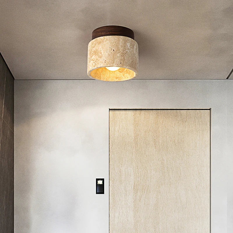 Wabi Sabi Yellow Stone Ceiling Light Lobby Entrance Corridor Balcony Aisle Hotel Flush Mounted Travertine Decorative Lamp
