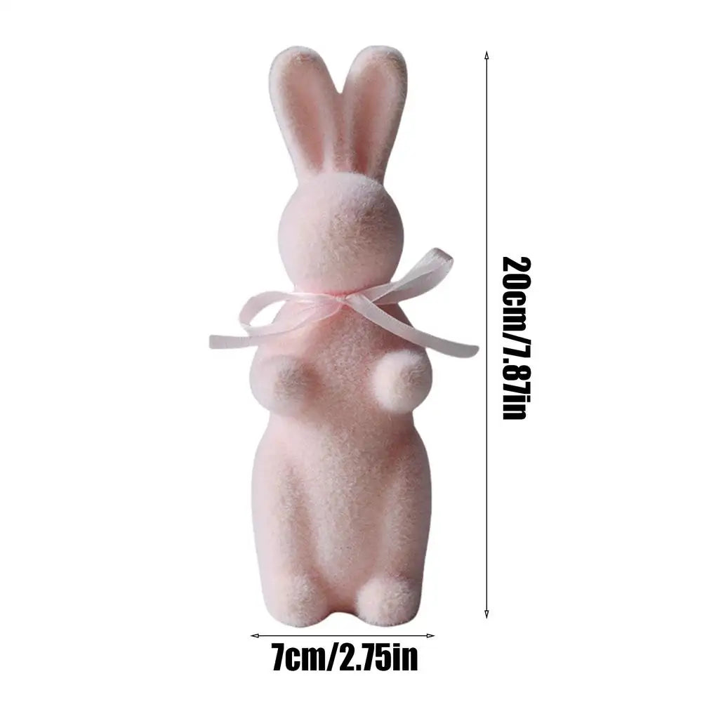 Flocked Bunny Figurine Flocked Tabletop Bunny Sculpture Decor Rabbit Shape Decoration Tool For Cupboard Bookshelf Fireplace