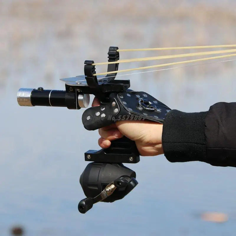 Big Power Fishing Set Slingshot Hunting Catapult Suit Outdoor Shooting Fishing Reel + Darts Protective Gloves Flashlight Tools