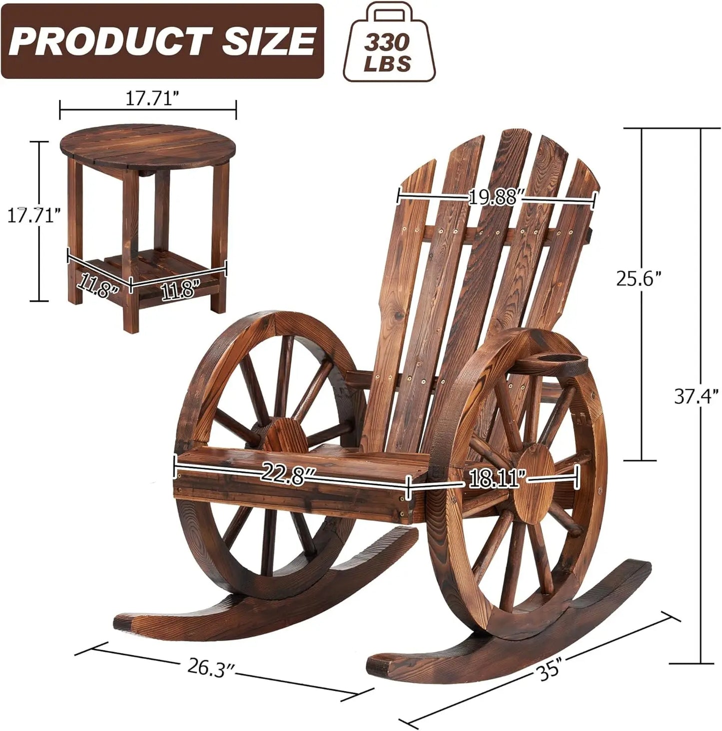 3 Pieces Outdoor Wood Rocking Chair Set 2 Patio Decor Yard Glider Rocking Chairs with 1 Side Table Adirondack Rocking Chair