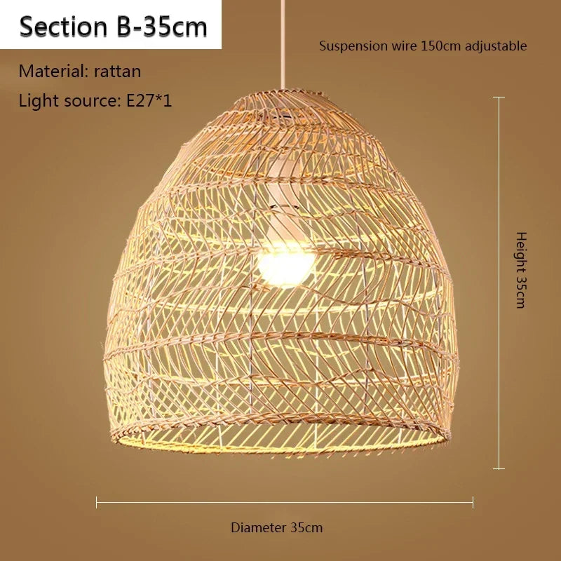 Rattan Pendant  Bedroom Living Room Kitchen Lamp Hand Weaving Bamboo Art Lamp Lighting Pendant Lamp  Lamps for Bedroom