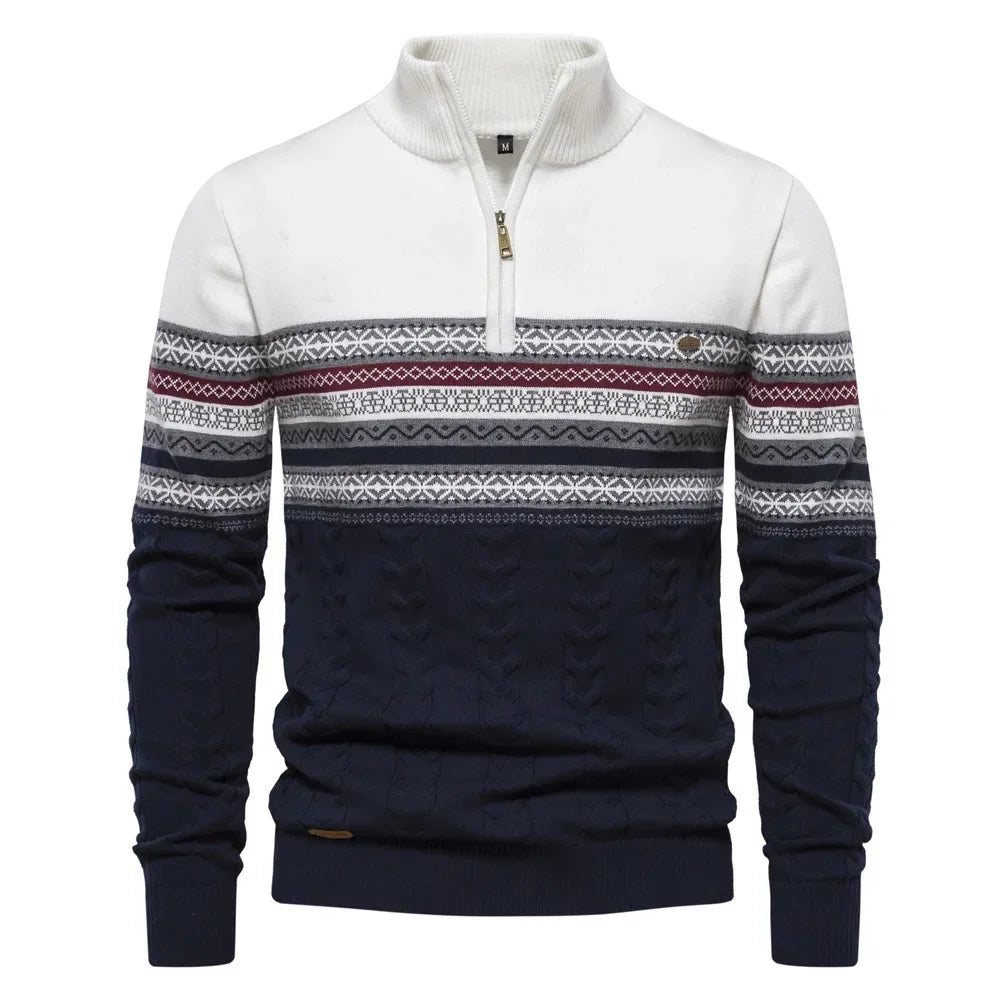 Men's Sweater Half High Neck High Elastic Tight and Warm Knitted Pullover Casual Fashion Street Striped Sweater Men Clothing