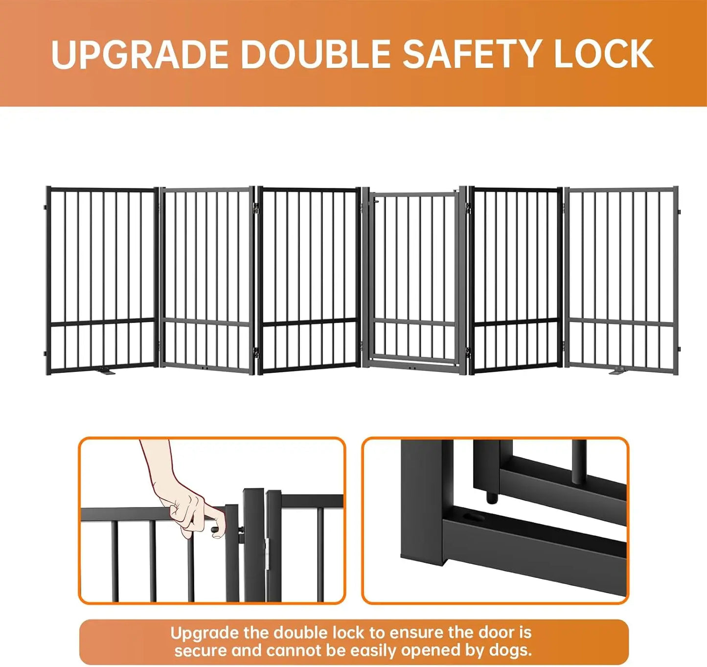 Full Metal Freestanding Dog Gate With Door, 32''Height Foldable Pet Dog Fence For Indoor & Outdoor, 6 Panels Extra Wide Free
