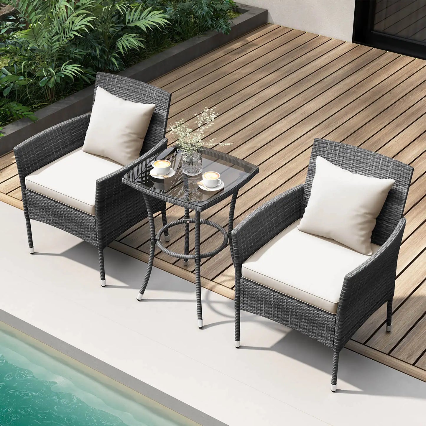 3 PCS Patio Furniture Set with Cushioned Patio Chairs & Tempered Glass Coffee Table