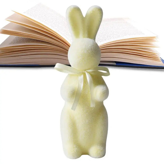 Flocked Bunny Figurine Flocked Tabletop Bunny Sculpture Decor Rabbit Shape Decoration Tool For Cupboard Bookshelf Fireplace