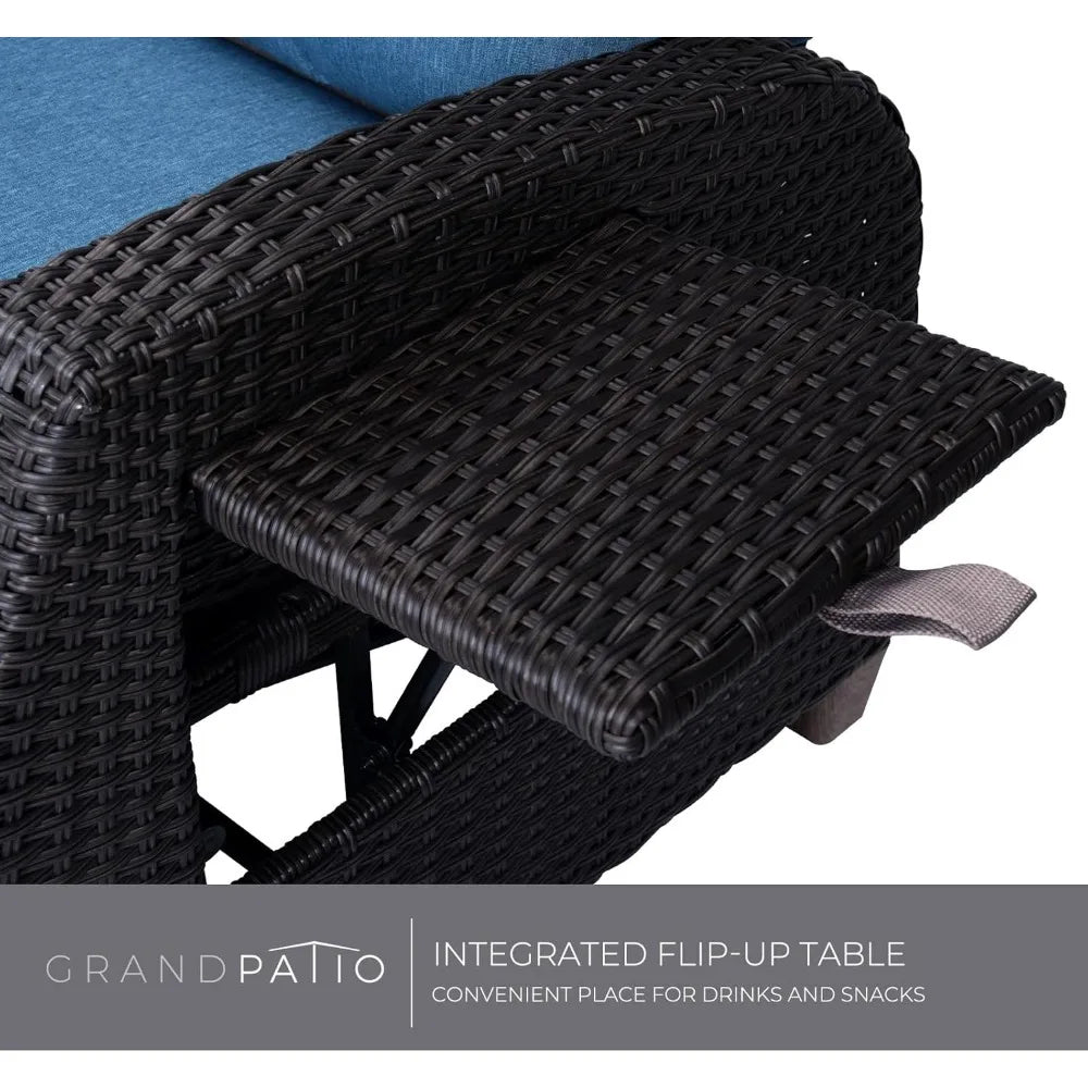 Garden Patio Outdoor Recliner Chair Patio 150° Lay Flat Recliner with Flip Table Wicker Reclining Lounge Chair, Sun Loungers