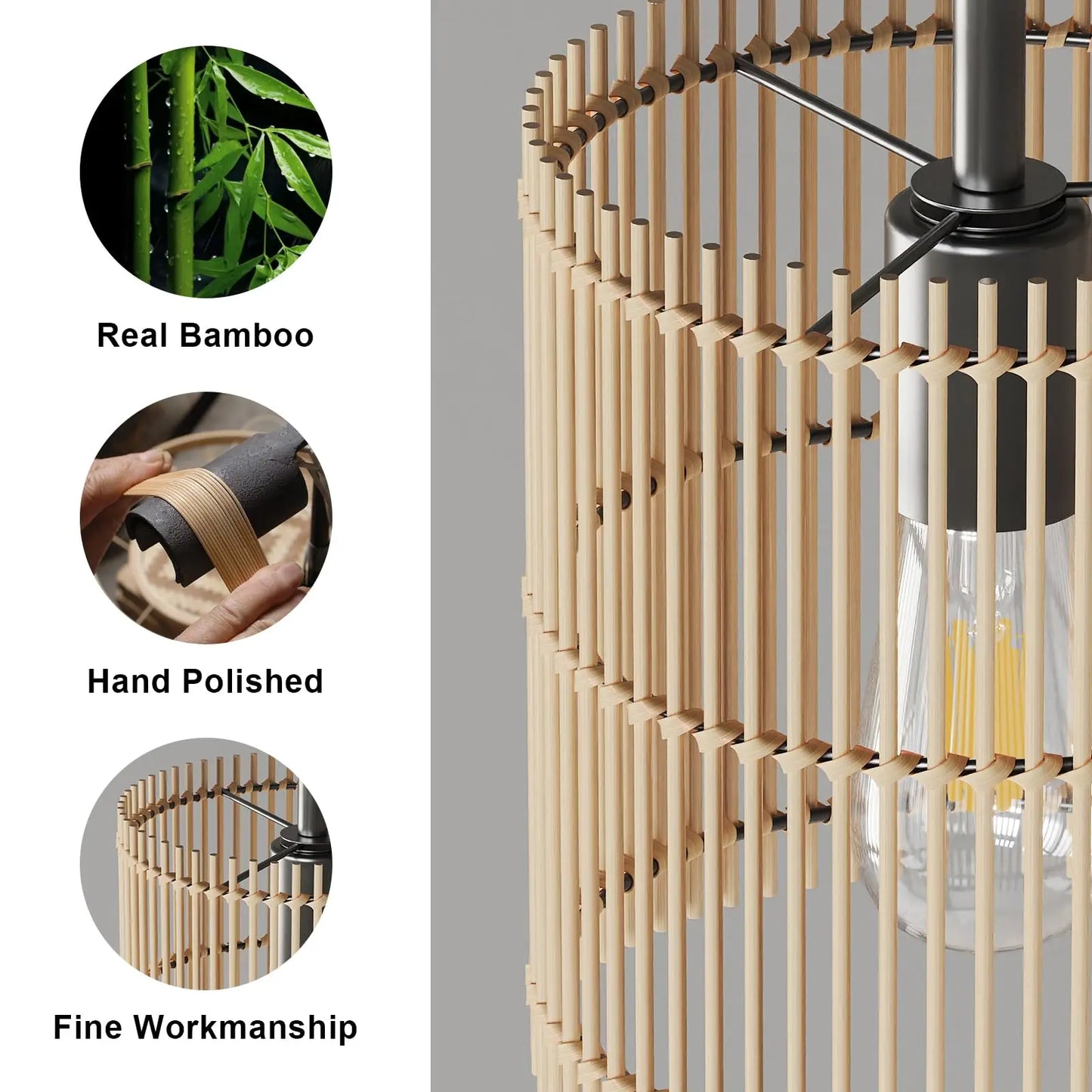 Bamboo Ceiling Light Fixtures, Farmhouse Rattan Light Fixtures Ceiling Mount, Handmade Boho Semi Flush Mount Ceiling Light for B