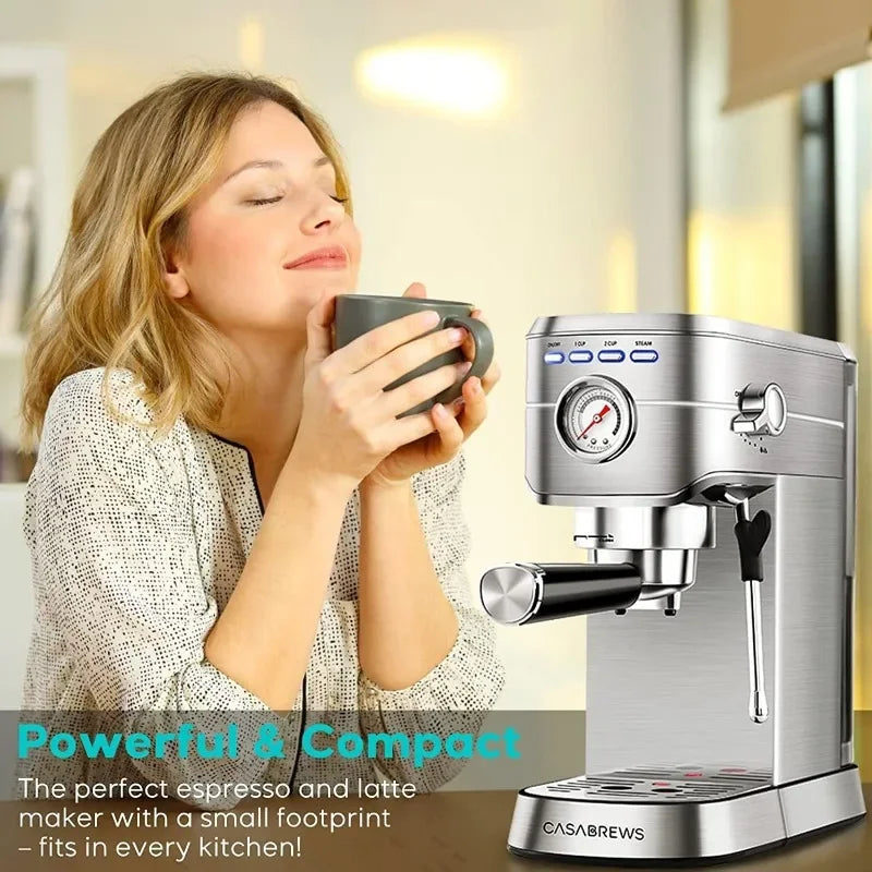 CASABREWS Espresso Machine 20 Bar, Professional Espresso Maker with Milk Frother Steam Wand, Compact Coffee Machine