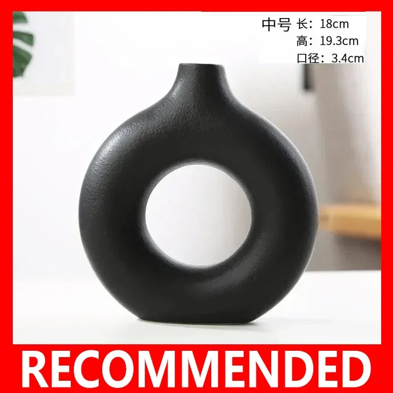 Nordic Vase Circular Hollow Ceramic Flower Vase for Home Living Room Decoration Accessories Interior Office Desktop Decor Gift