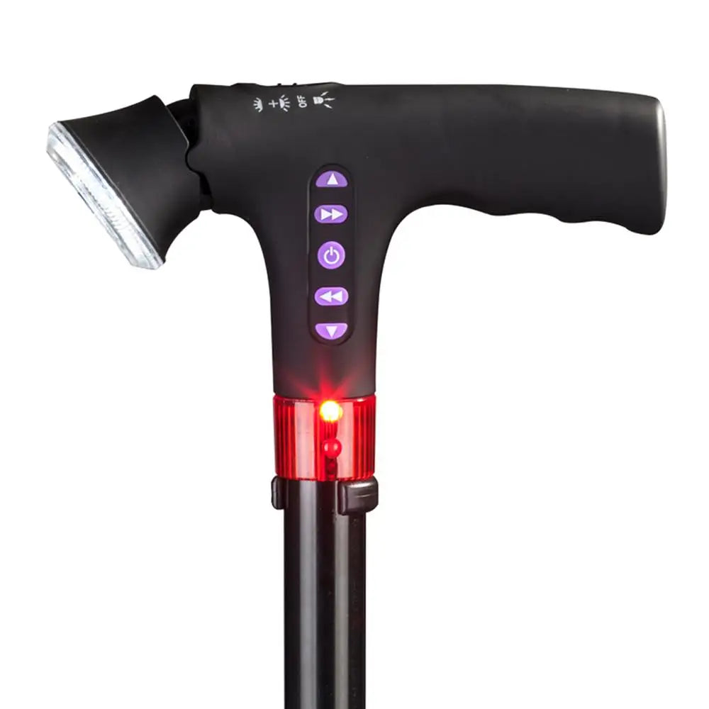 CollapsibleTelescopic Cane Cushionable Handle Elder Cane LED With Alarm Walking Trusty Sticks Crutches For Disabled And Elderly