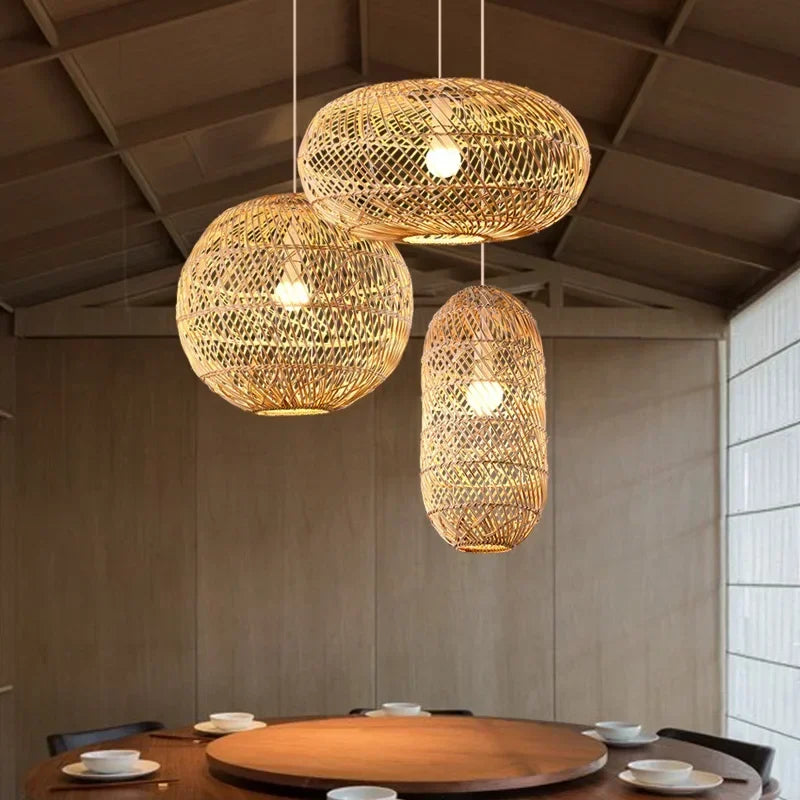 Rattan Pendant  Bedroom Living Room Kitchen Lamp Hand Weaving Bamboo Art Lamp Lighting Pendant Lamp  Lamps for Bedroom