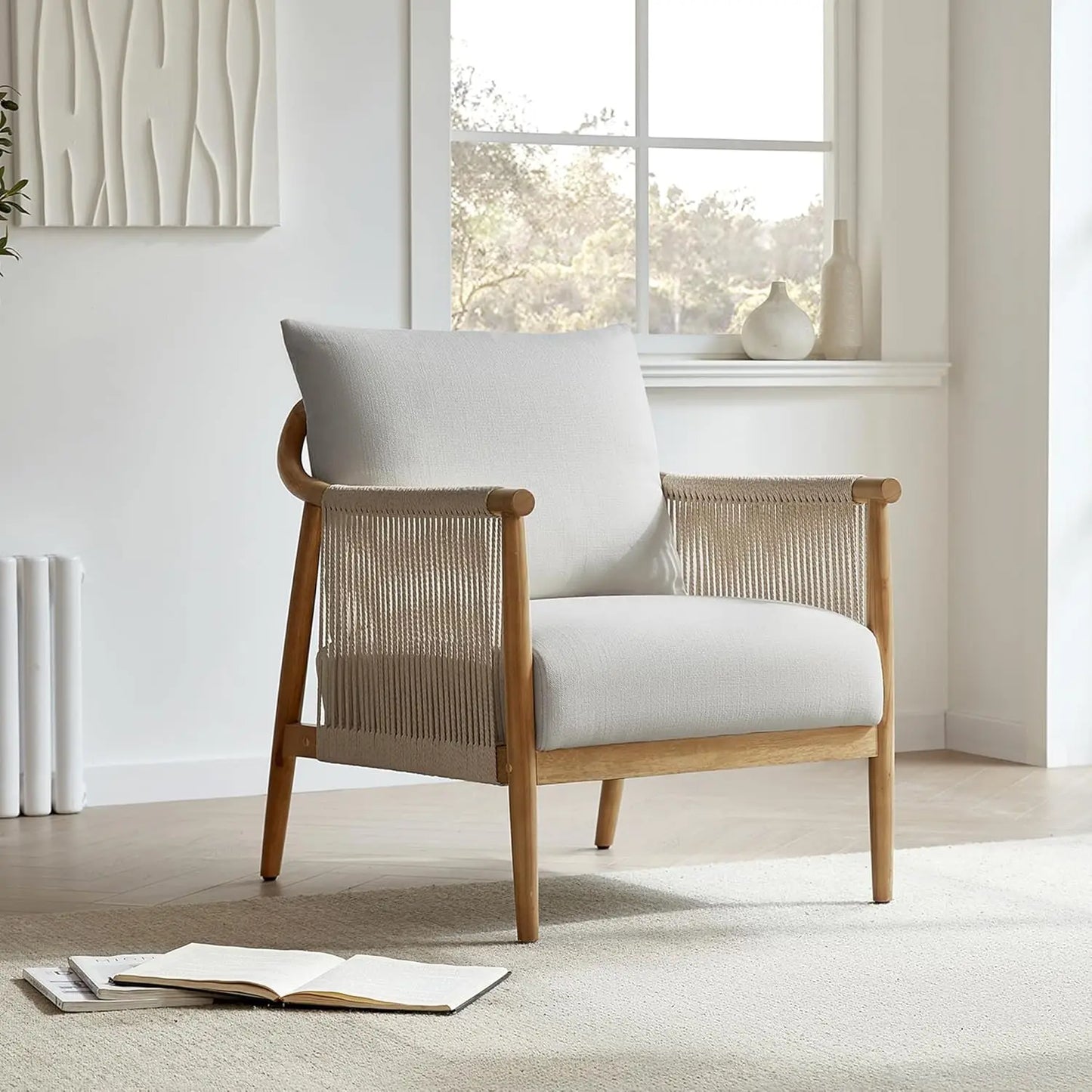 Braid Armchair, Modern Accent Chair for Living Room, Cream, Living Room Chairs