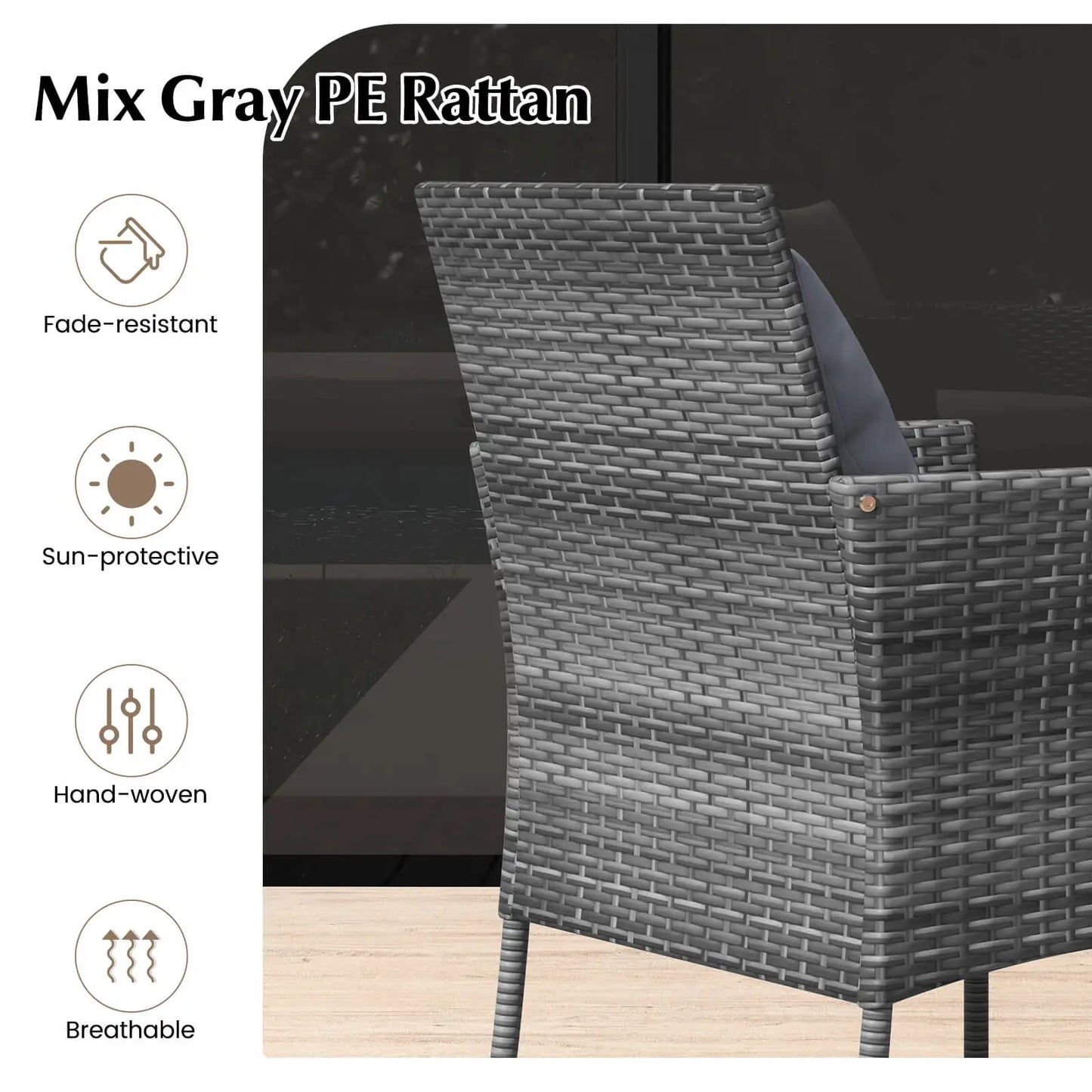 3 PCS Patio Furniture Set with Cushioned Patio Chairs & Tempered Glass Coffee Table