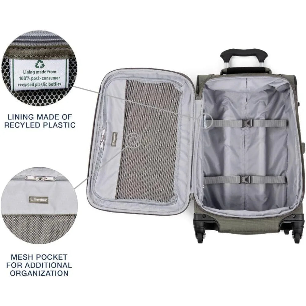 5 Softside Expandable Carry on Luggage with 4 Spinner Wheels, Lightweight Suitcase, Men and Women, Slate Green, Carry On 21-Inch