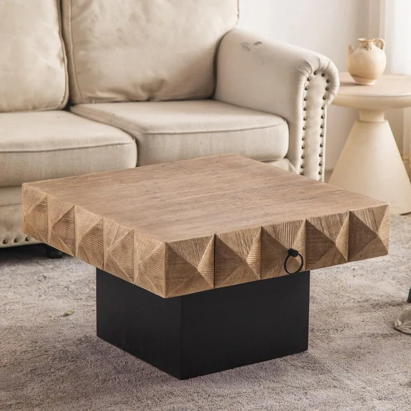 Diamond Shape  Coffee Table, Block Coffee Table， Wood Coffee Table with 2 Drawers for Living Room