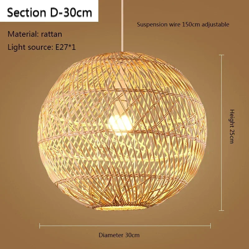 Rattan Pendant  Bedroom Living Room Kitchen Lamp Hand Weaving Bamboo Art Lamp Lighting Pendant Lamp  Lamps for Bedroom
