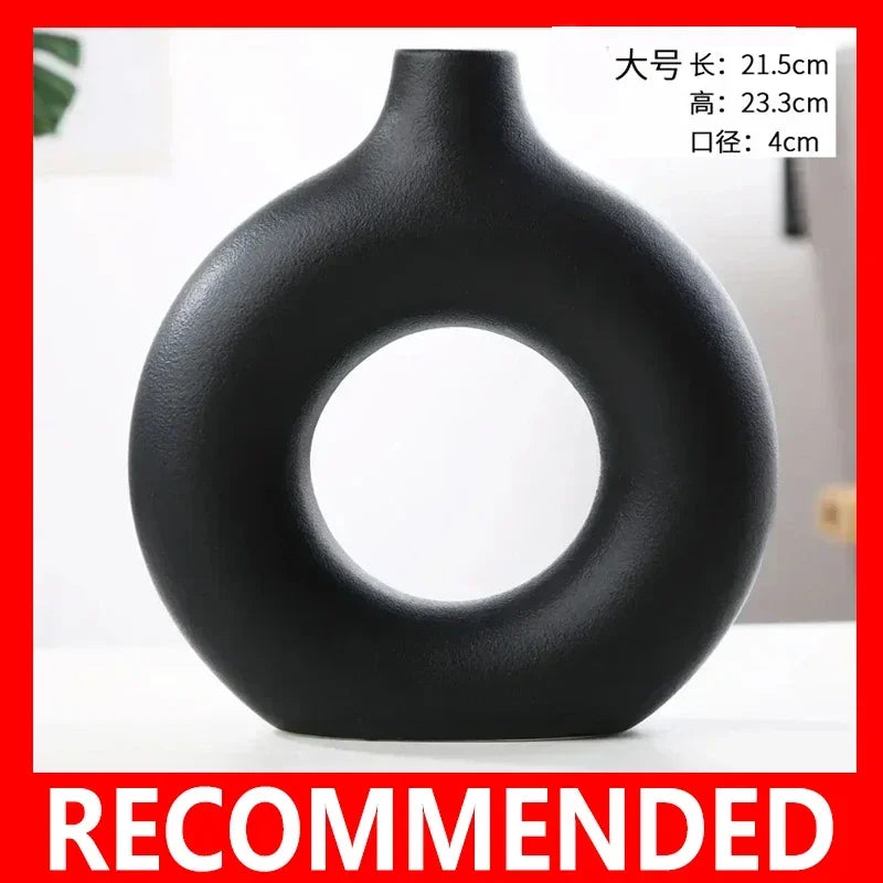 Nordic Vase Circular Hollow Ceramic Flower Vase for Home Living Room Decoration Accessories Interior Office Desktop Decor Gift