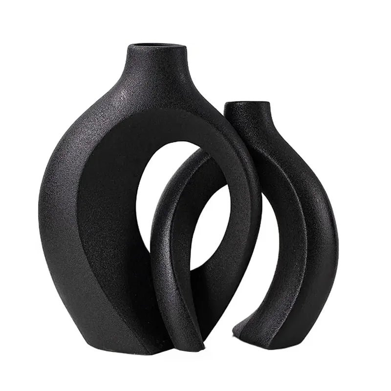 Nordic Vase Circular Hollow Ceramic Flower Vase for Home Living Room Decoration Accessories Interior Office Desktop Decor Gift