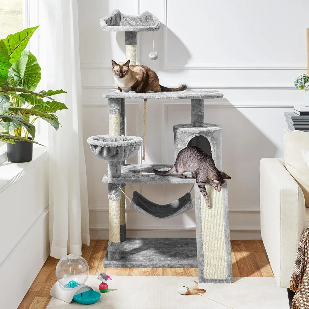 63.5in Multi-Level Cat Tree Tower Condo with Scratching Posts, Platform & Hammock, Cat Activity Center Play Furniture,Cats