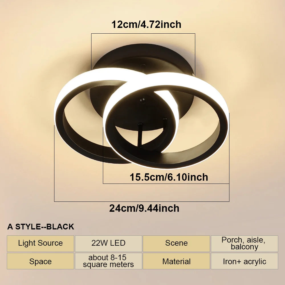 Modern LED Ceiling Light 2 Rings Creative Design Small Aisle Ceiling Lamp Indoor Lighting Fixtures Hallway Balcony Office Lustre