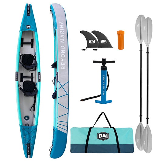 BEYOND MARINA Foldable Double Inflatable Kayak Boats Drop Stitch 2 Person 422cm Fishing Canoe High Pressure