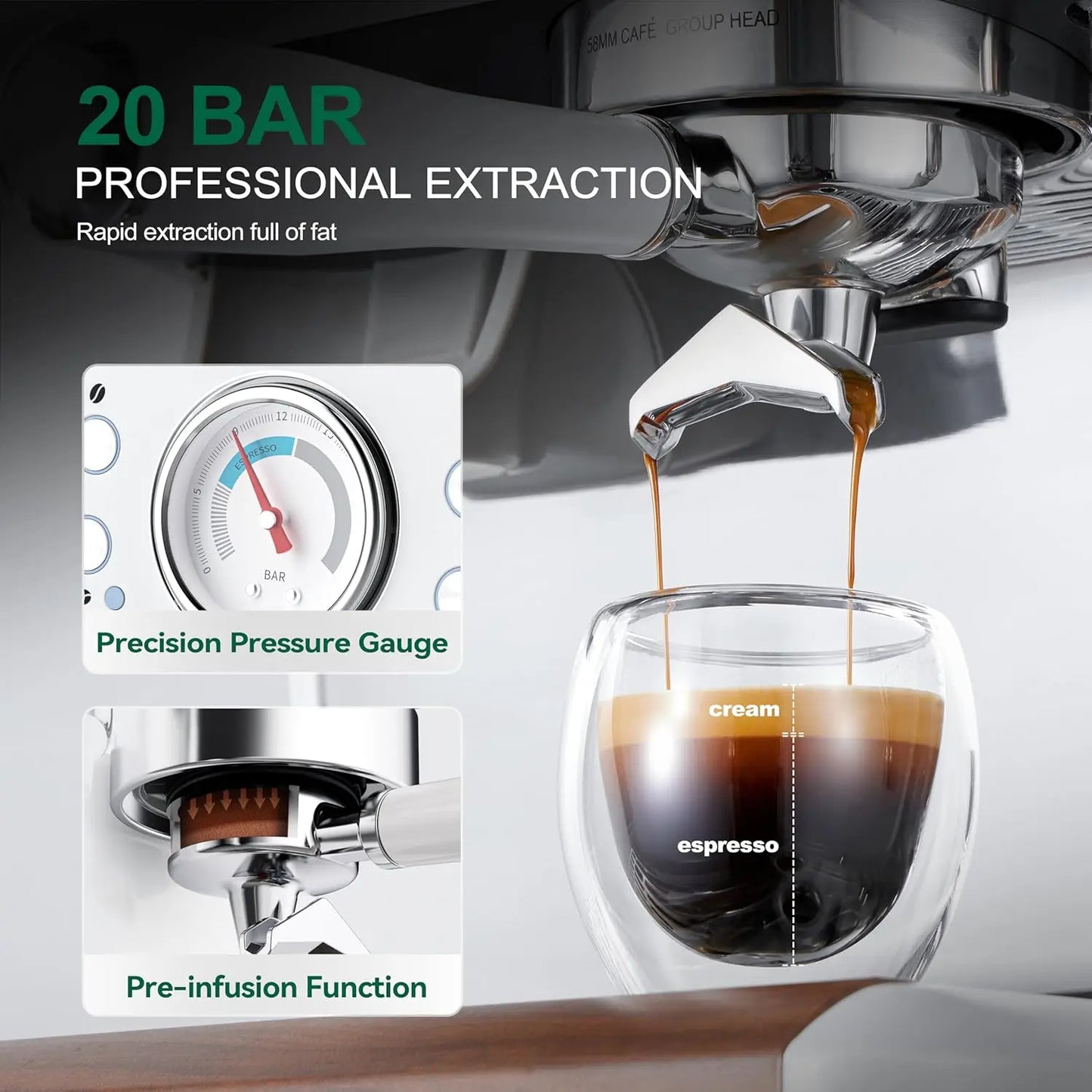 Espresso Machine with Grinder, Professional Coffee and Espresso Maker Combo, Dual Boiler 20 Bar Expresso Coffee Machines