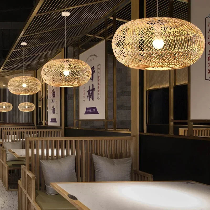 Rattan Pendant  Bedroom Living Room Kitchen Lamp Hand Weaving Bamboo Art Lamp Lighting Pendant Lamp  Lamps for Bedroom