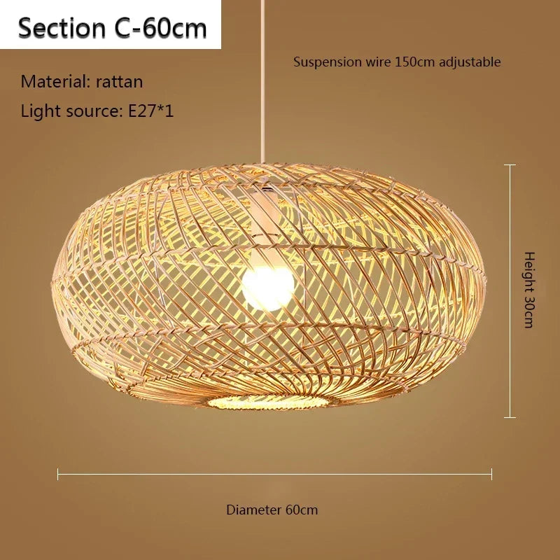 Rattan Pendant  Bedroom Living Room Kitchen Lamp Hand Weaving Bamboo Art Lamp Lighting Pendant Lamp  Lamps for Bedroom