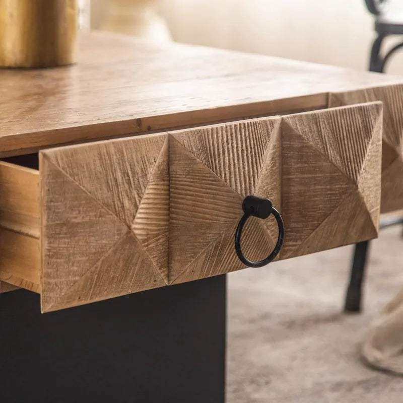 Diamond Shape  Coffee Table, Block Coffee Table， Wood Coffee Table with 2 Drawers for Living Room
