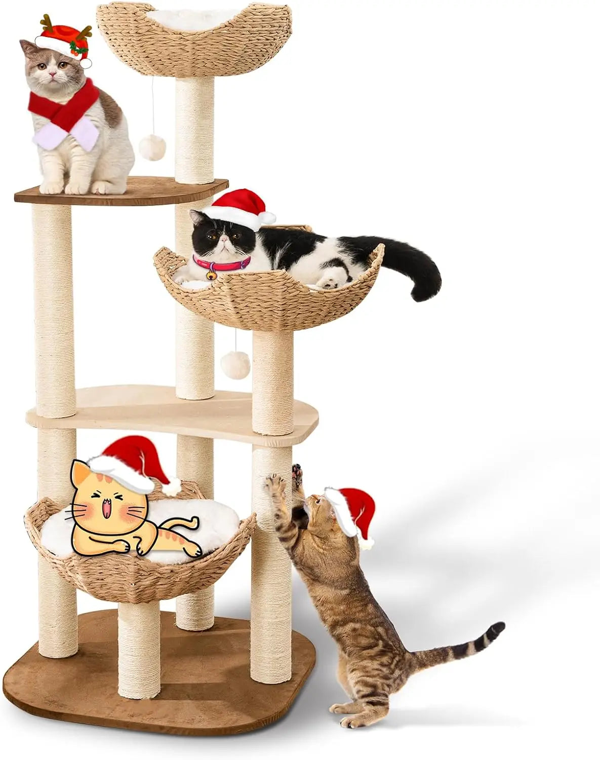 Big Modern Design Cat Tree Tower, Cat Tower Sisal-Covered Scratching Posts for Indoor Cats
