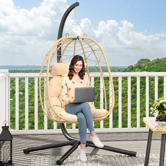 YITAHOME Hanging Egg Chair with Stand Swing Chair Wicker Indoor Outdoor Hammock Egg Chair with Cushions 330lbs for Patio, Bedroo