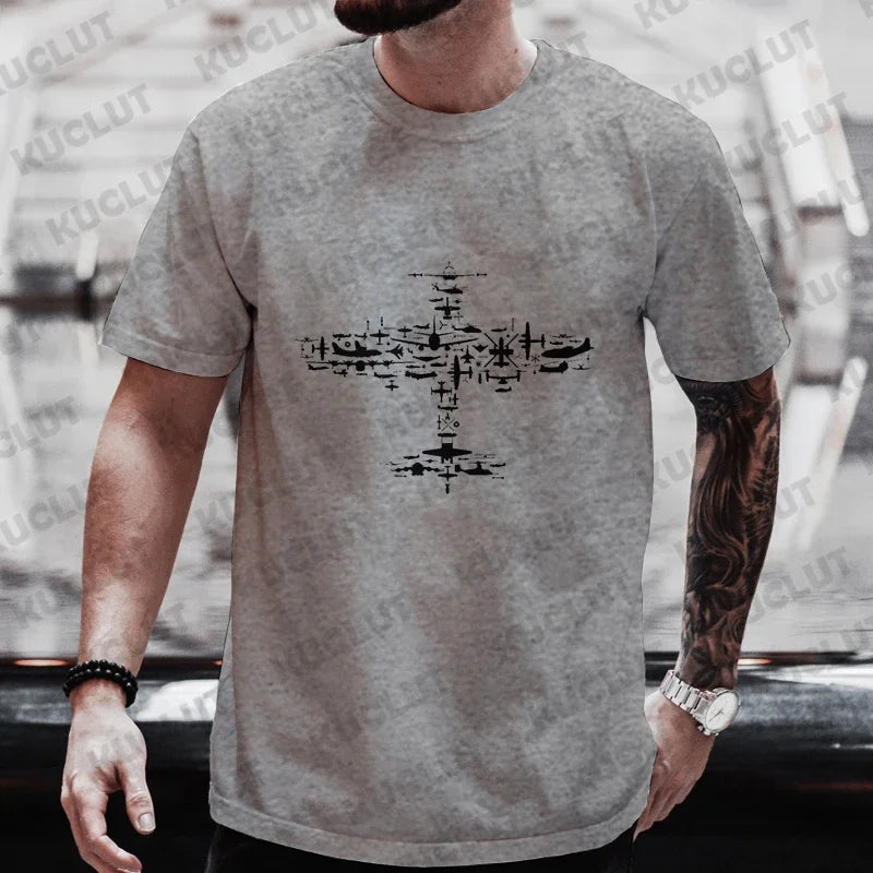 Fighter Plane Harajuku T Shirt Fashion 2024 Men Clothing Oversized Graphic T Shirt Mens Clothes Unisex Shirts Chemise Homme