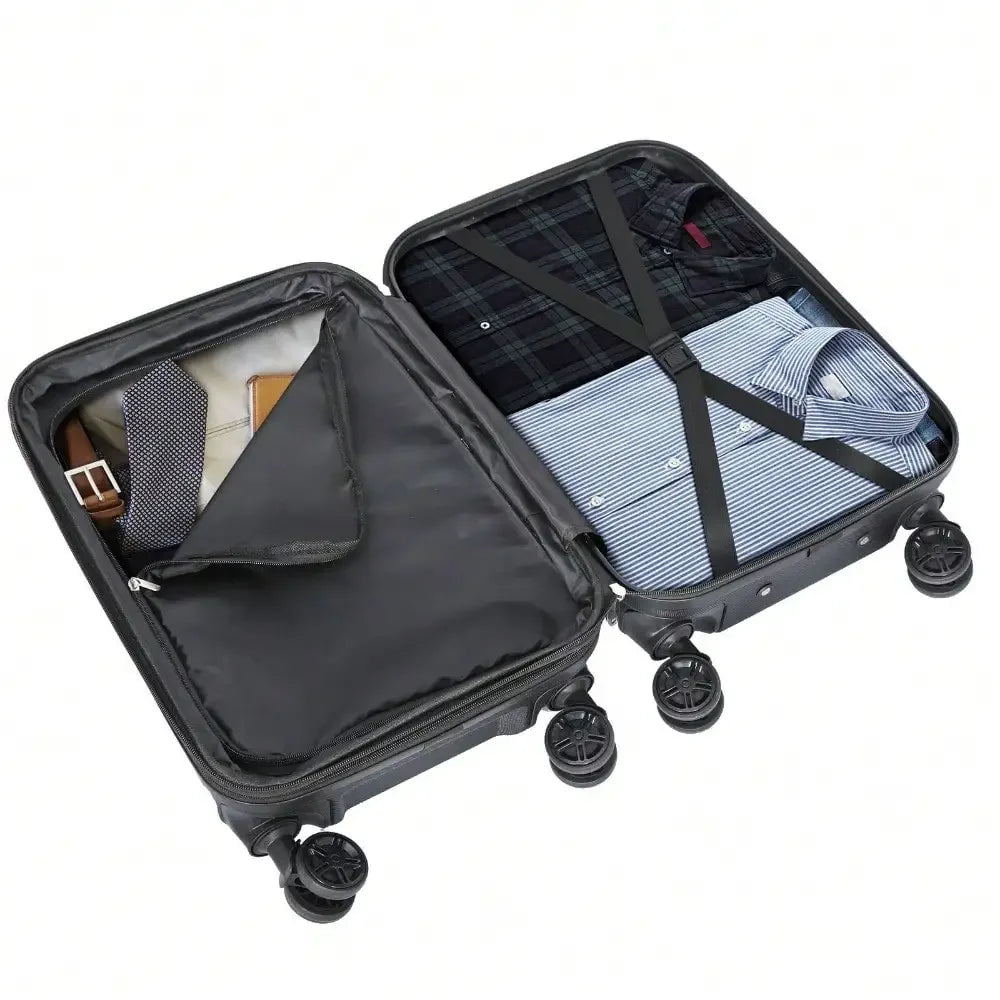 21" Carry On Suitcase Luggage Hardside Spinner Travel Lightweight Black 4-Wheel