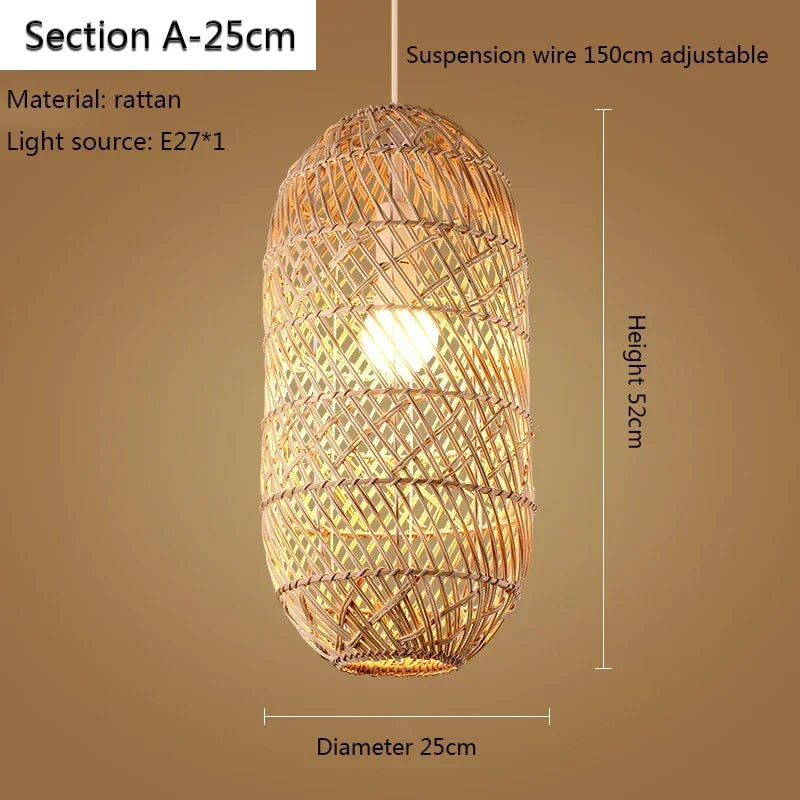 Rattan Pendant  Bedroom Living Room Kitchen Lamp Hand Weaving Bamboo Art Lamp Lighting Pendant Lamp  Lamps for Bedroom