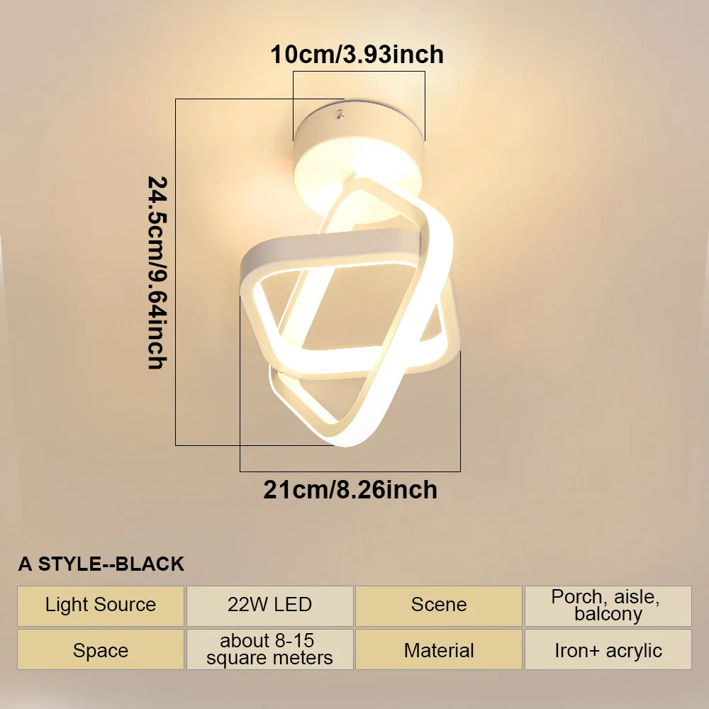 Modern LED Ceiling Light 2 Rings Creative Design Small Aisle Ceiling Lamp Indoor Lighting Fixtures Hallway Balcony Office Lustre