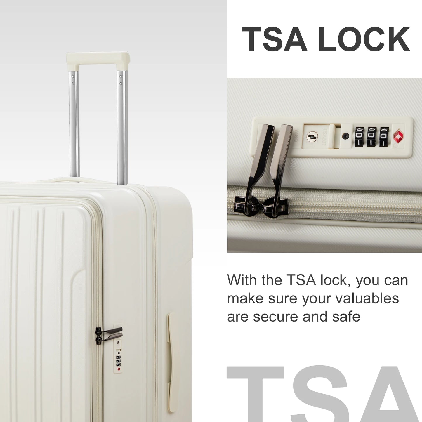 22 ×14 × 9 Airline Approved with USB Port, ABS+PC 20 Inch Luggage with Front Compartment, Double Spinner Wheels, TSA Lock White