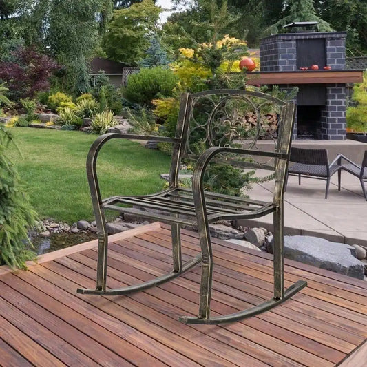 Indoor/Outdoor Rocking Chair Wrought Iron Porch Patio Relax Seat Metal Furniture