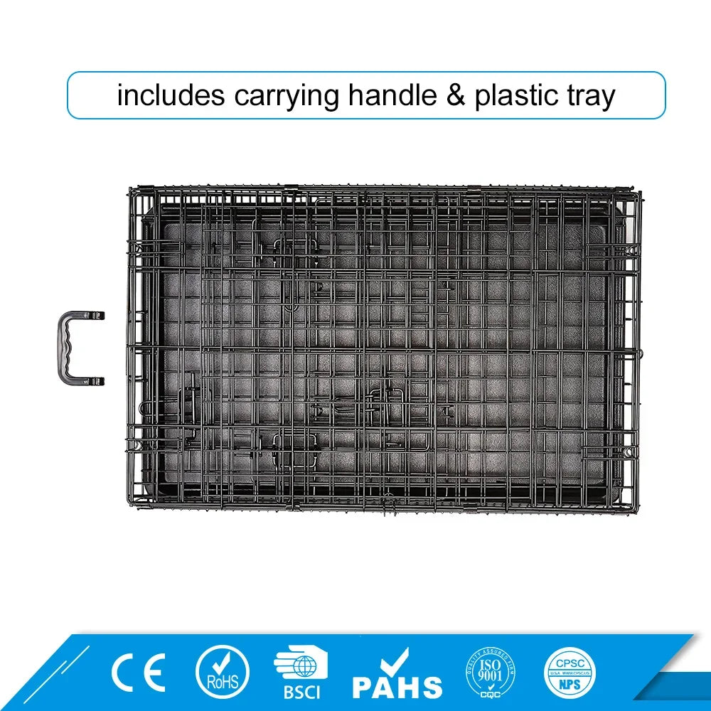 Double-Door Metal Foldable Large Heavy Duty Pet Dog Crate Portable Metal Iron Wire Folding Dog Cage Large Pet Kennels Dog House