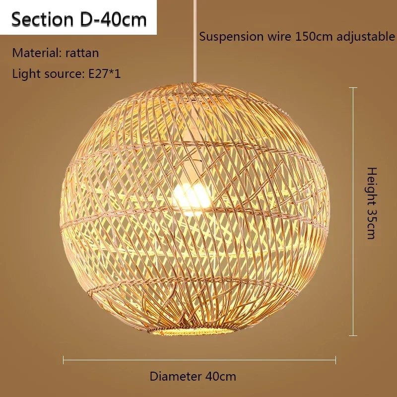 Rattan Pendant  Bedroom Living Room Kitchen Lamp Hand Weaving Bamboo Art Lamp Lighting Pendant Lamp  Lamps for Bedroom