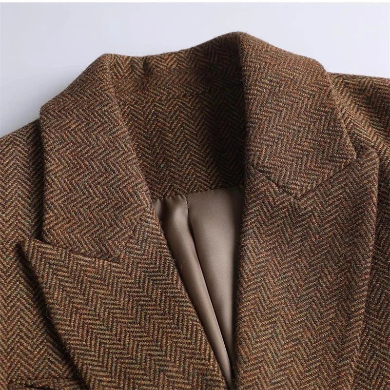 Comes With Belt A Vintage Wool Jacket For Women Autumn And Winter 2024 New Popular Seasonal Green Temperament Top Female Blazer