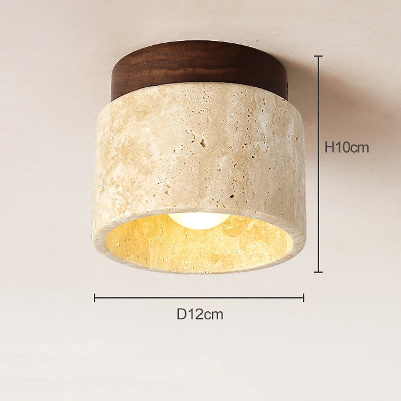 Wabi Sabi Yellow Stone Ceiling Light Lobby Entrance Corridor Balcony Aisle Hotel Flush Mounted Travertine Decorative Lamp