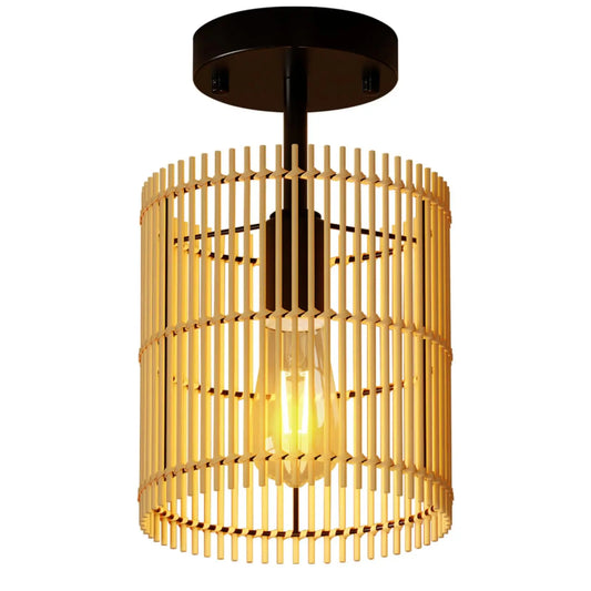 Bamboo Ceiling Light Fixtures, Farmhouse Rattan Light Fixtures Ceiling Mount, Handmade Boho Semi Flush Mount Ceiling Light for B