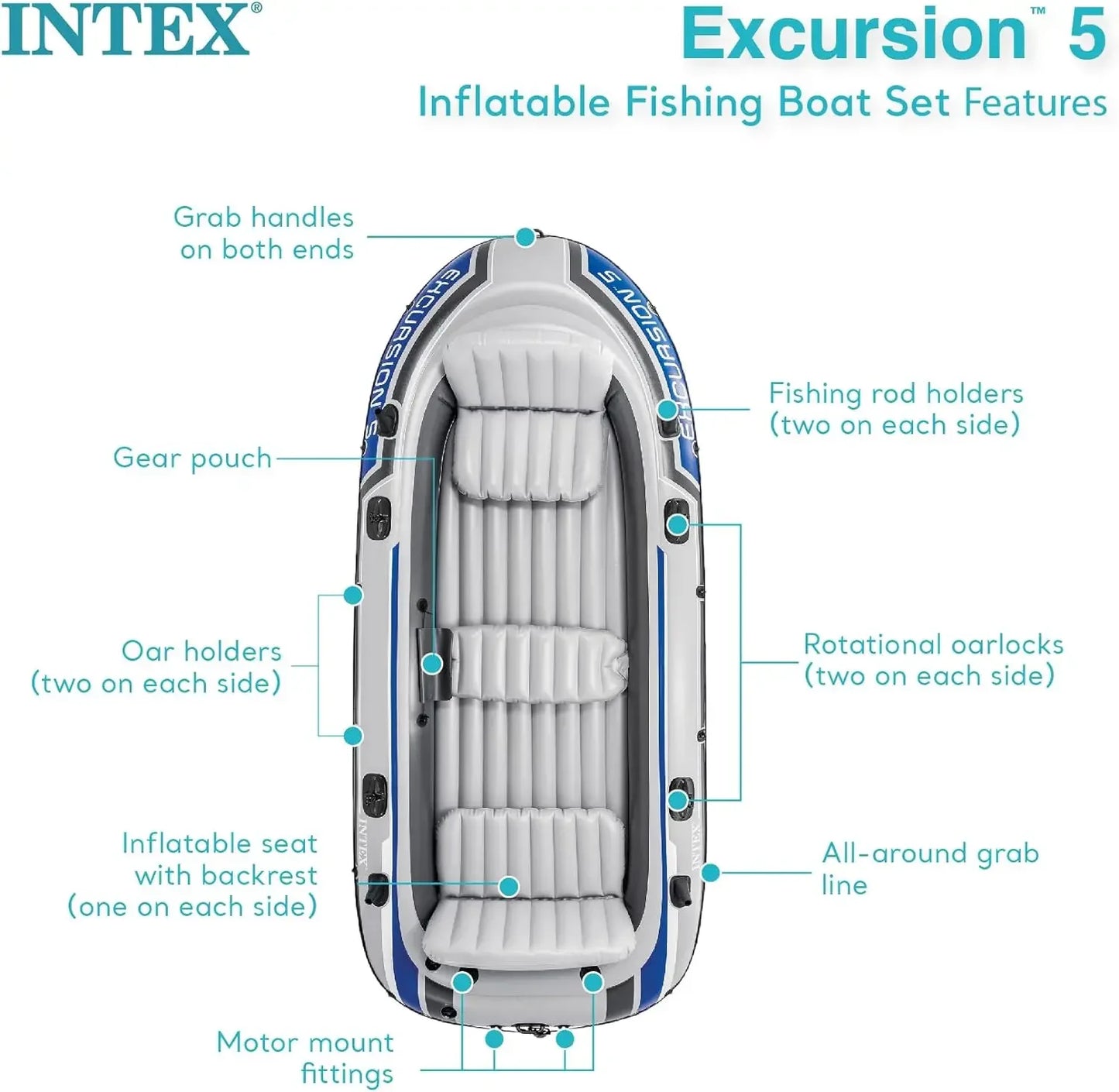 Excursion Inflatable Boat Series: Includes Deluxe 54in Boat Oars and High-Output Pump – SuperTough PVC – Adjustable Seats