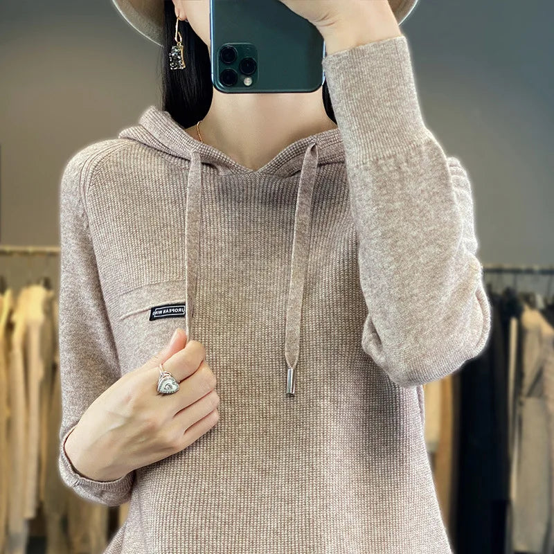 Autumn Winter Women Sweater 2024 Long Sleeve Hooded Pullovers Fashion Korean Knit Hoodie Sweaters Casual Warm Bottoming Jumper